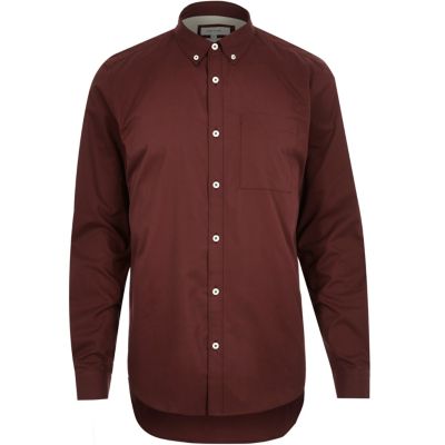 Dark red twill button down collar shirt